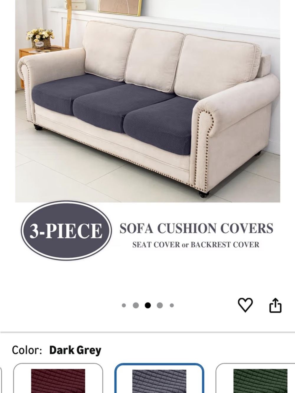 3 Piece Dark Gray Sofa Seat Cushion Covers, 2x pillow covers - Unbranded